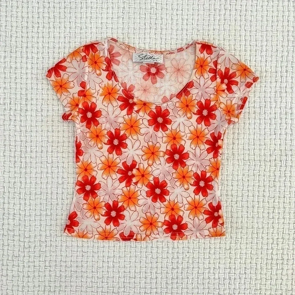Vintage 90’s Floral Cropped Mesh Baby Tee - Picture 2 of 6